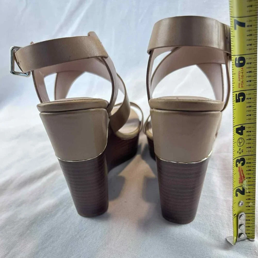 ALDO Nude Camel Wedge Platform Sandals | Crisscross Strap | Approx Fits 8–9‎